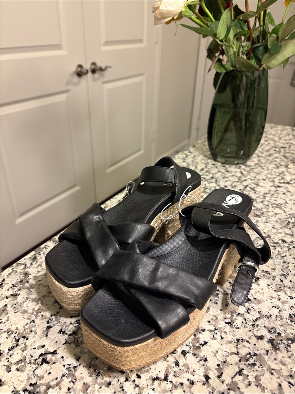 MIA Black Platform Espadrille Sandals with Ankle Strap